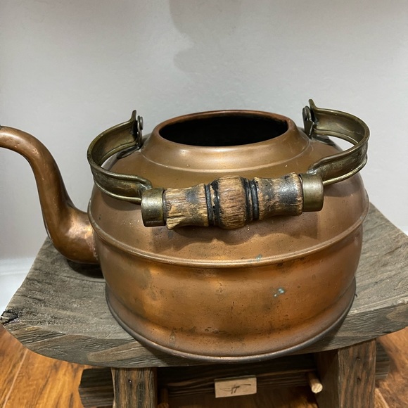 Vintage copper teapot kettle tin lined inside & wood handle - Picture 5 of 11